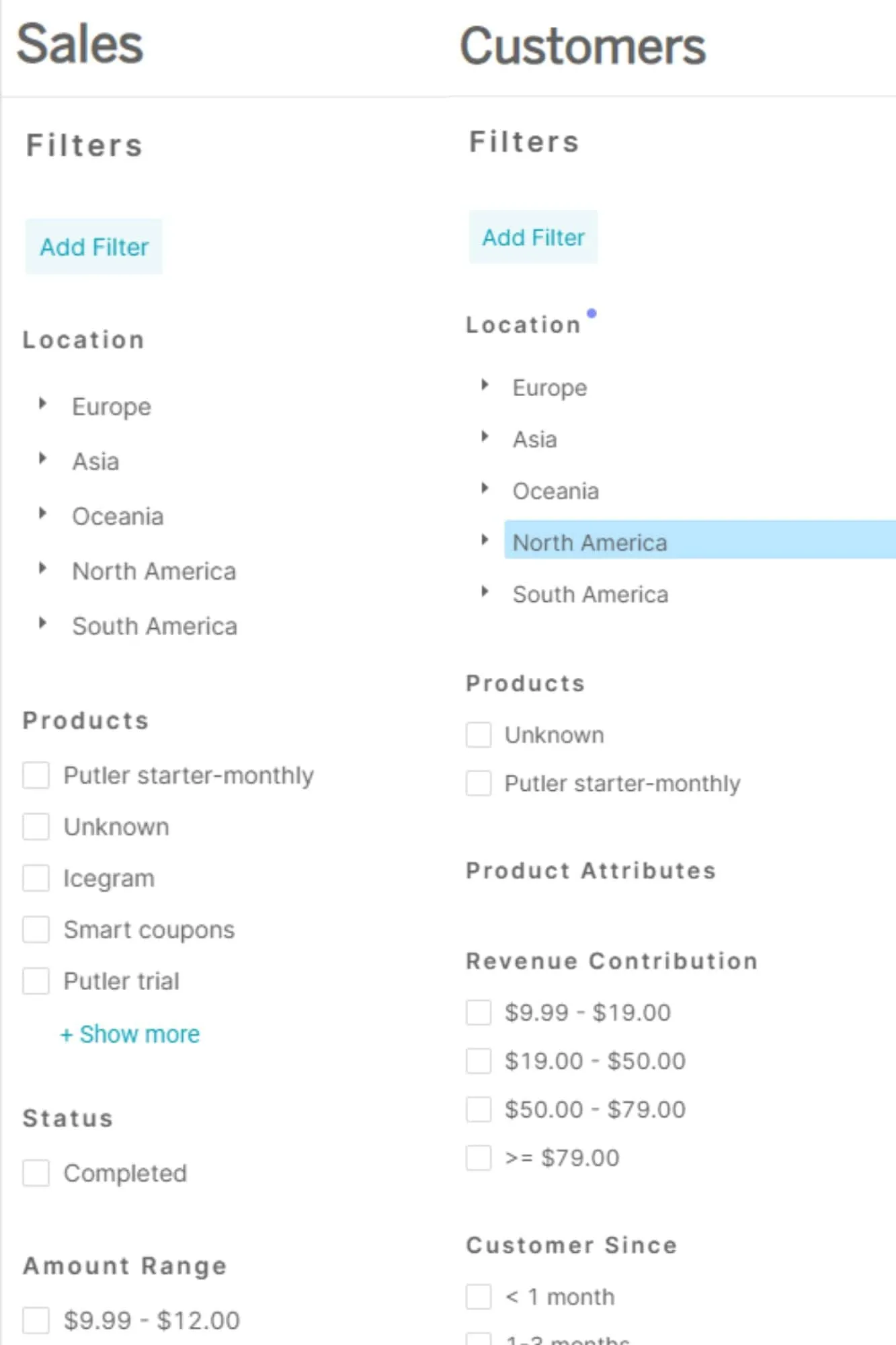 Filters and customer segmentation in Putler
