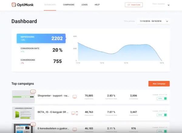 Optimonk dashboard