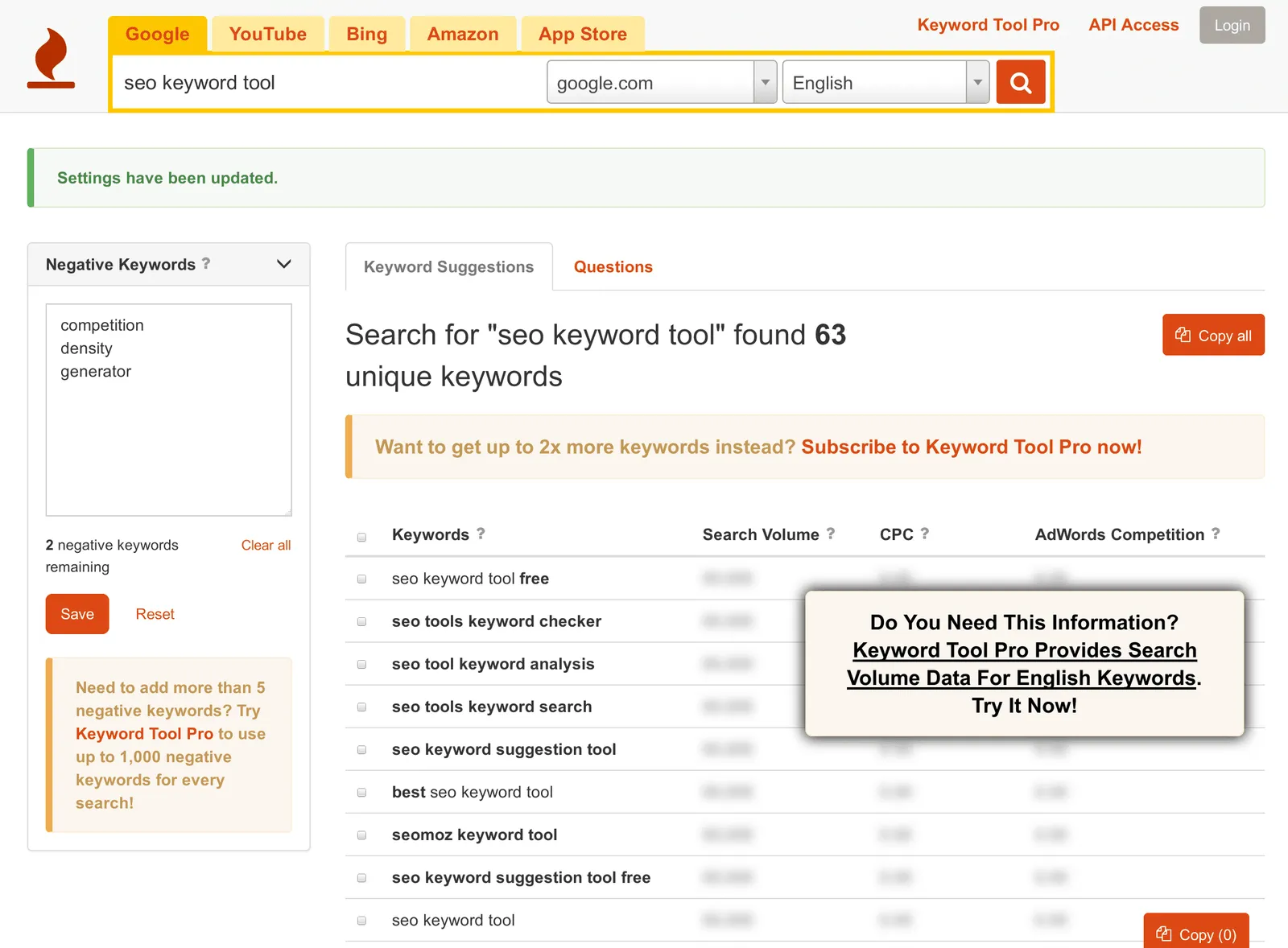 keyword-tool-io dashboard