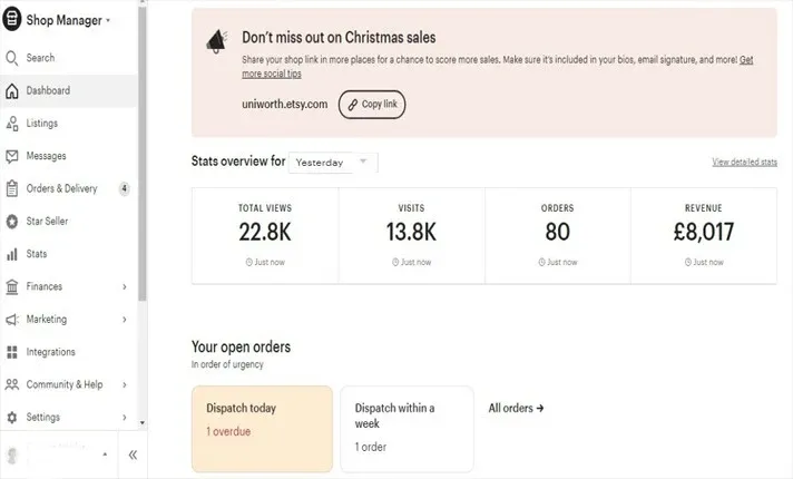 etsy dashboard