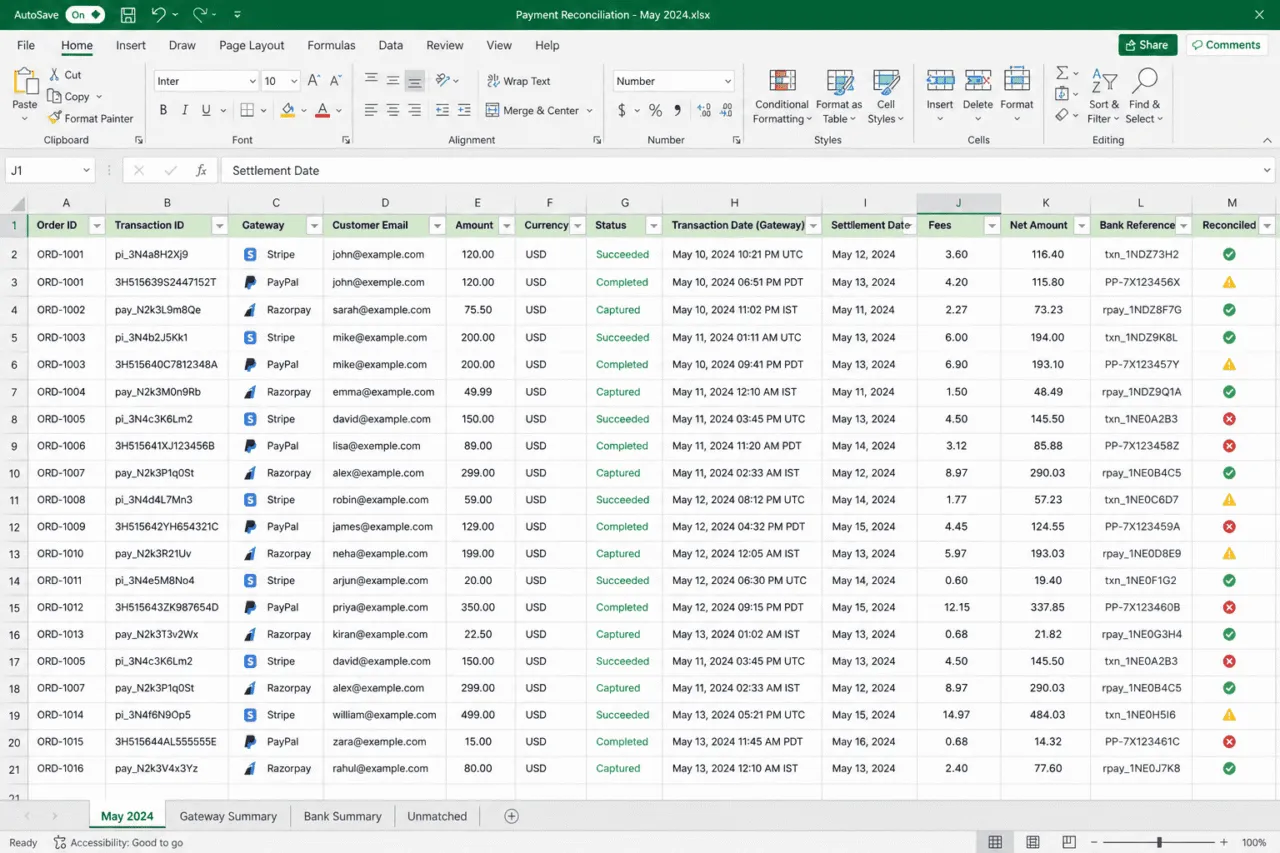 Track payments from different gateways manually