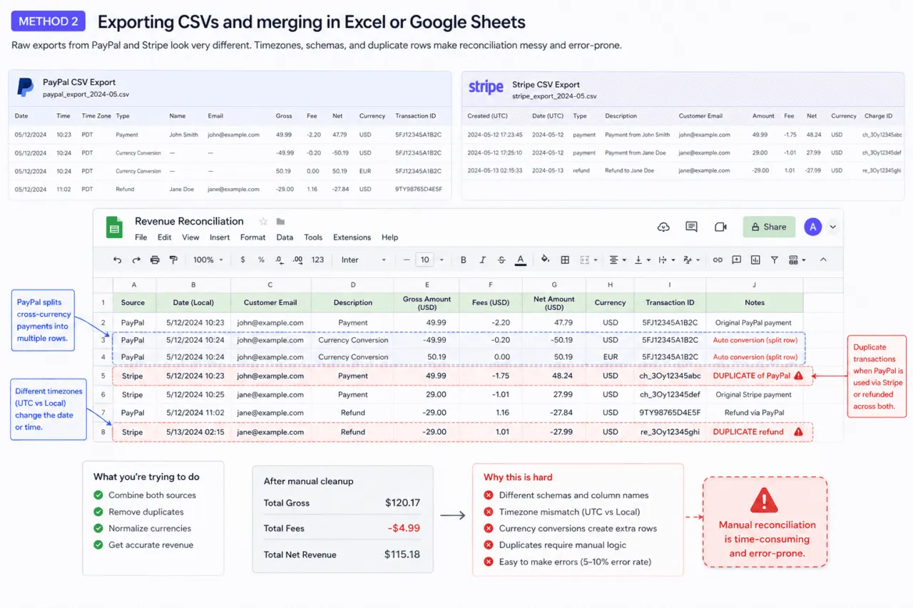 PayPal and stripe revenue tracking: CSV