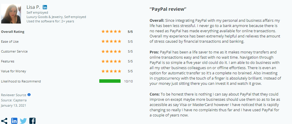 PayPal review on Capterra