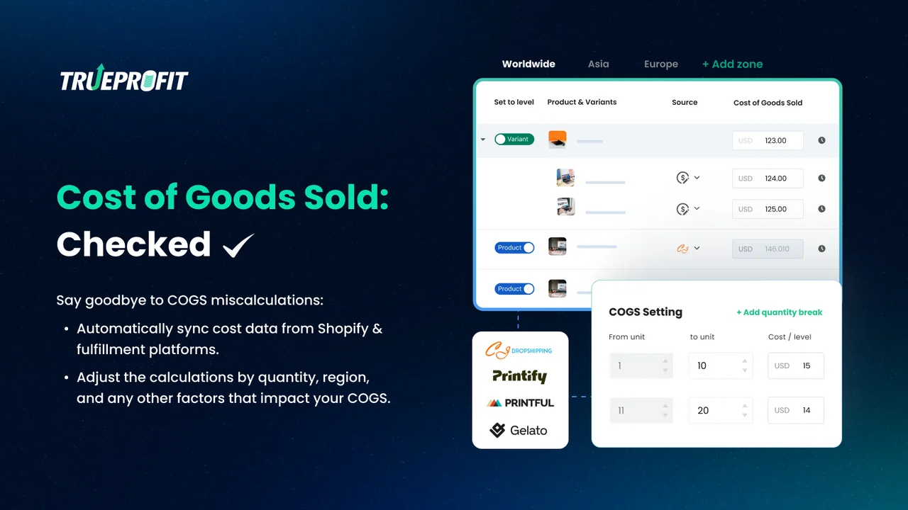 TrueProfit cost of goods sold settings