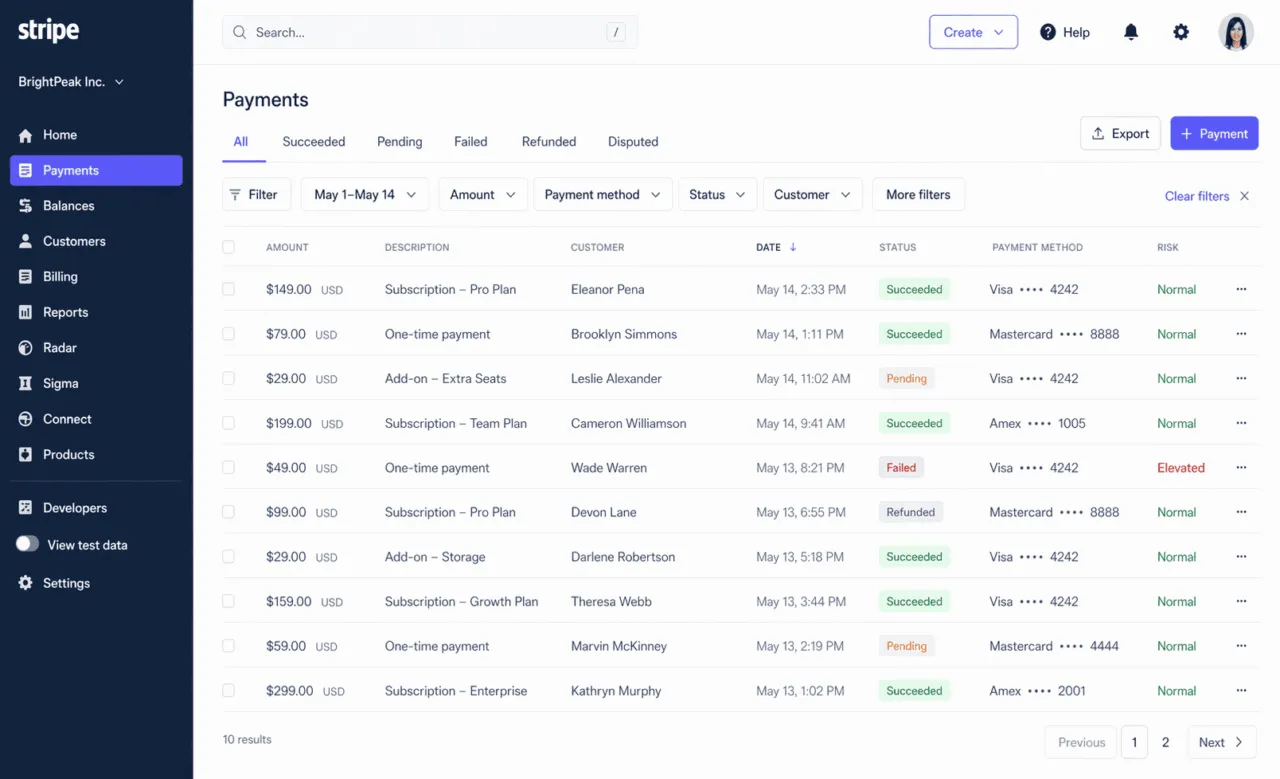 Stripe-dashbaord-payments