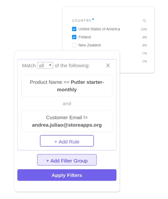 Putler data filtering interface