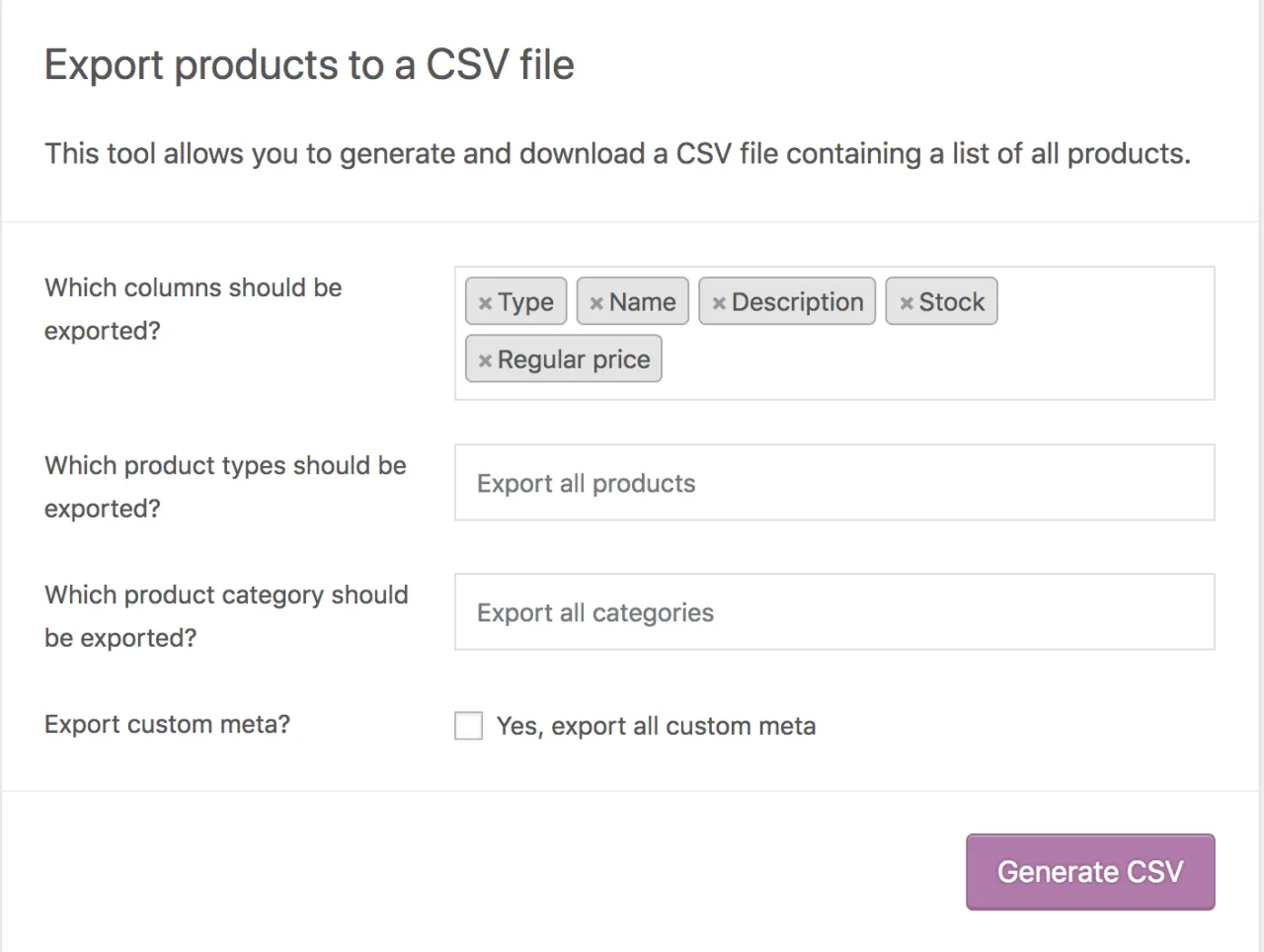Export products in WooCommerce