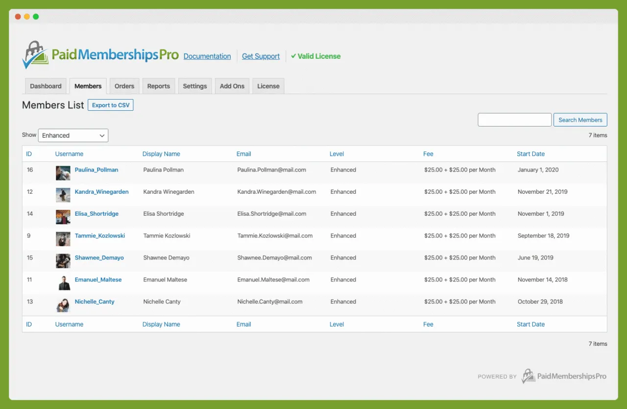 Paid Memberships Pro subscription plugin dashboard