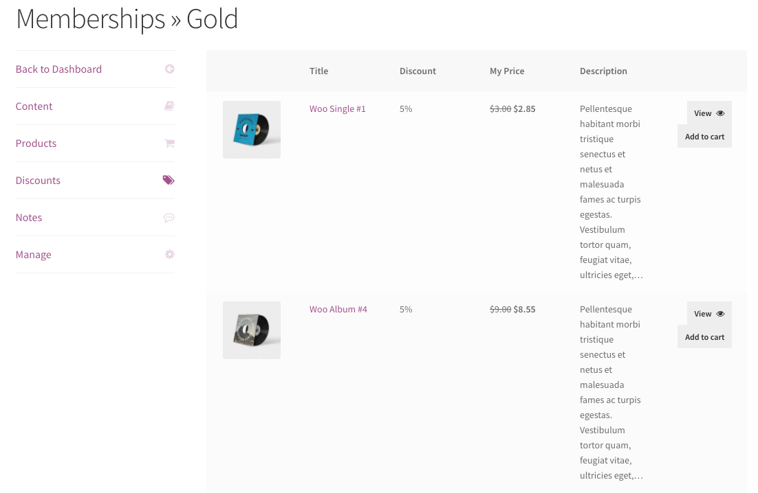 WooCommerce Memberships plugin dashboard