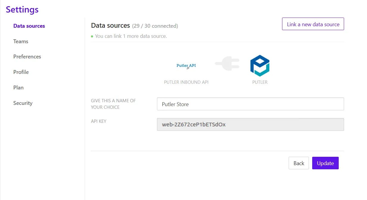Generating an Inbound API key in Putler settings